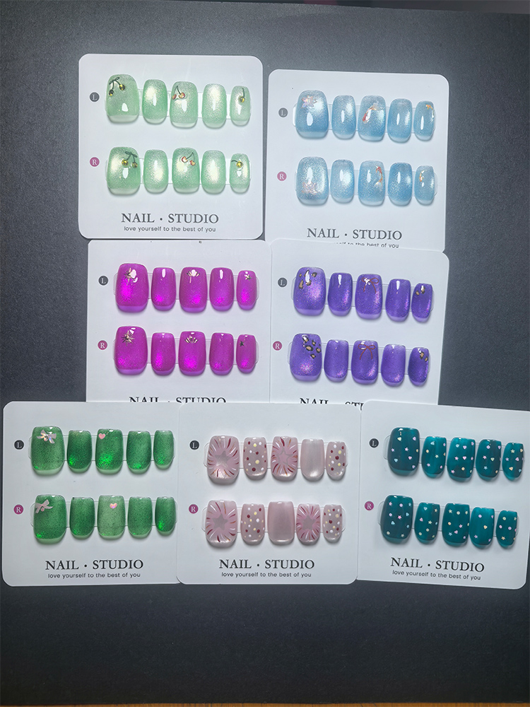 Nail Art Cat Eye - 캣아이 프레스온 네일 10개, 체리 금붕어