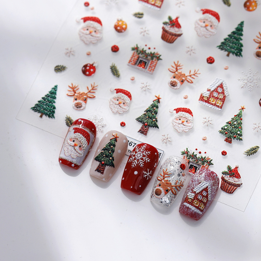 Nail Art Xmas Tree - 귀여운 크리스마스 곰 & 진저브레드 네일