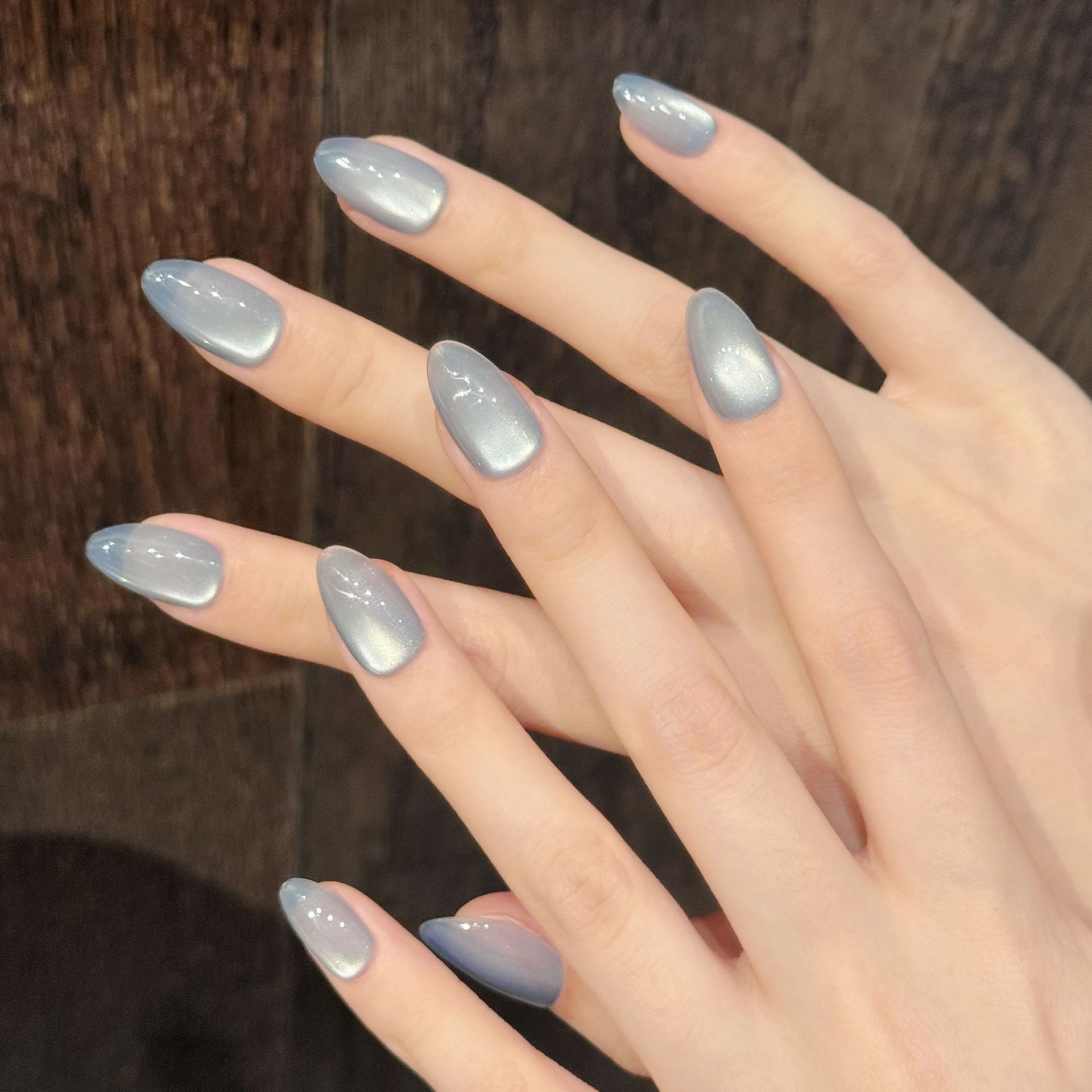 10개 블루 캣아이 프렌치 숏 아몬드 핸드메이드 가짜  - Nail Art Cat Eye 리뷰 및 가격