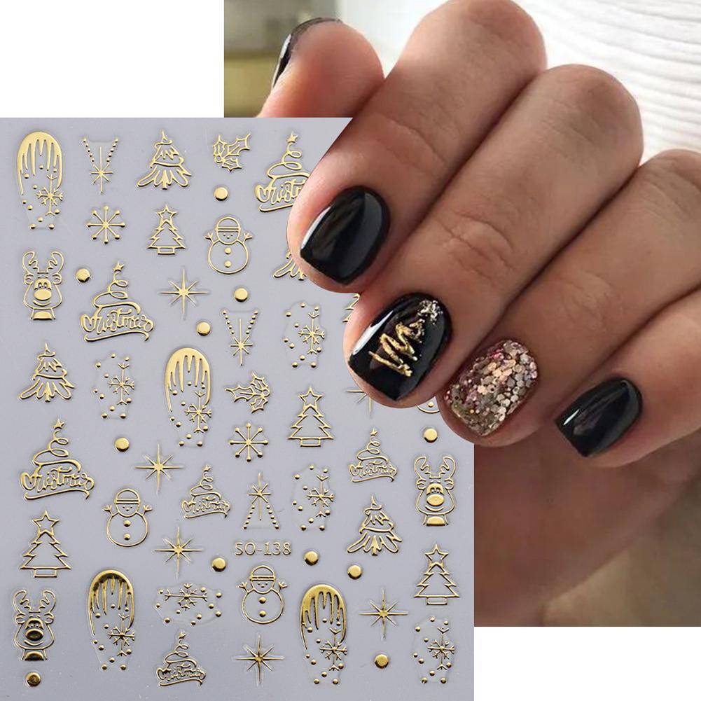 크리스마스 네일 아트 스티커 네일 데칼 셀프 접착식 금 - Nail Art Xmas Tree 리뷰 및 가격