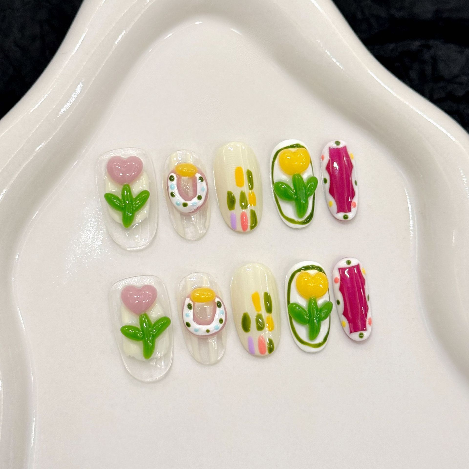 10개 수제 프레스온 네일 3D 딸기 장식 가짜 네일  - Nail Art Cat Eye 리뷰 및 가격