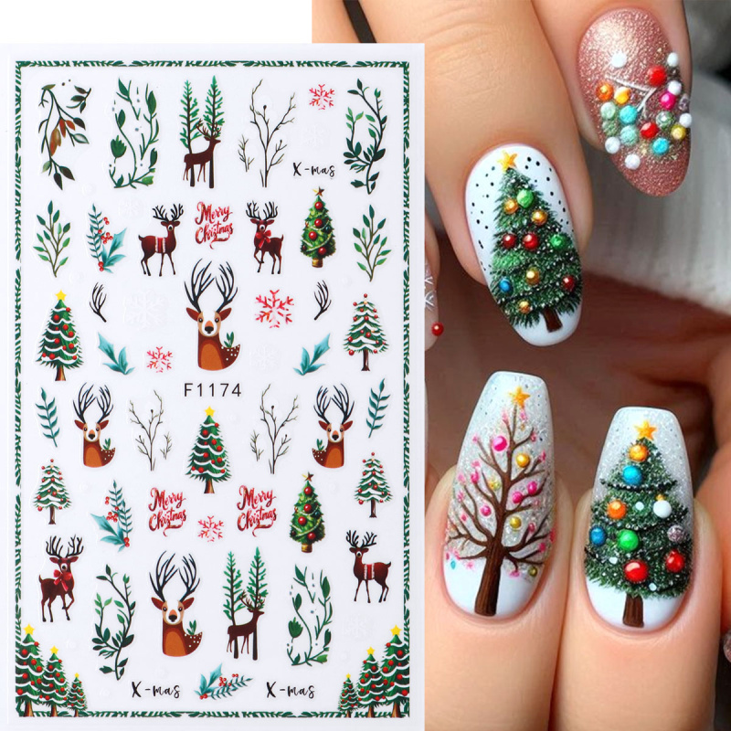 2개입 크리스마스 네일 스티커 겨울 순록 크리스마스 트 - Nail Art Xmas Tree 리뷰 및 가격