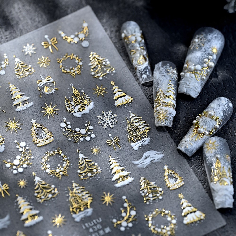 5D 엠보싱 골드 성/가랜드/크리스마스 트리 네일 스티 - Nail Art Xmas Tree 리뷰 및 가격
