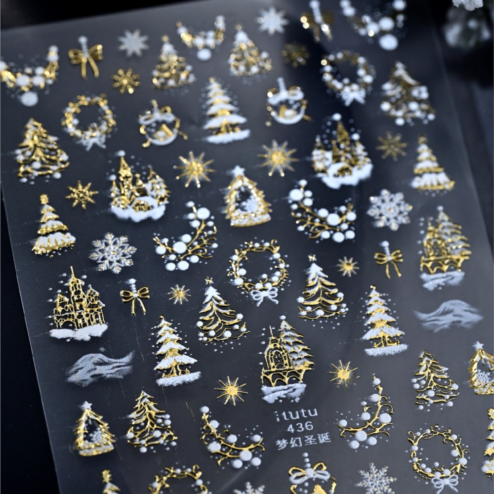 5D 엠보싱 골드 성/가랜드/크리스마스 트리 네일 스티 - Nail Art Xmas Tree 리뷰 및 가격