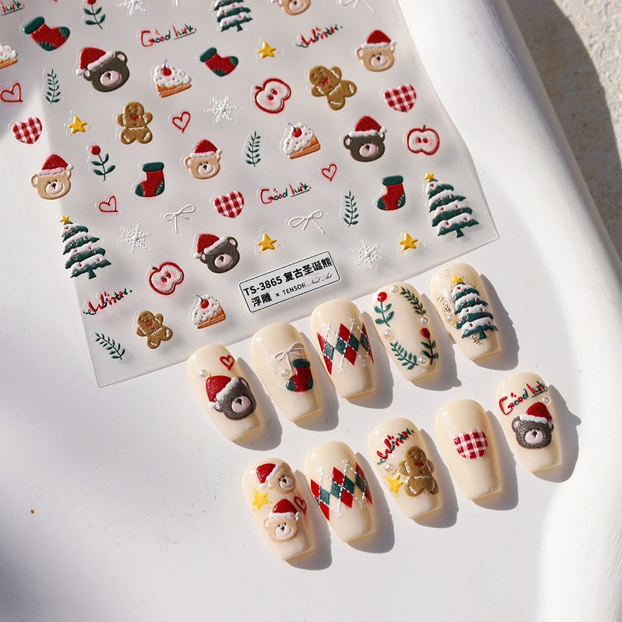 귀여운 크리스마스 곰 & 진저브레드 네일 스티커 - 크 - Nail Art Xmas Tree 리뷰 및 가격