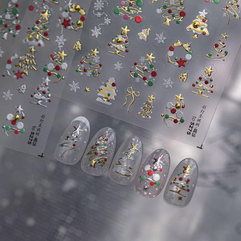 빛나는 금색 크리스마스 트리와 눈송이 디자인의 3D 크 - Nail Art Xmas Tree 리뷰 및 가격