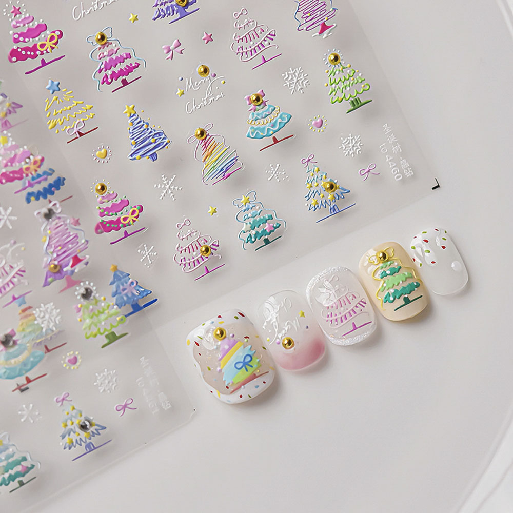 크리스마스 네일 아트 스티커 데칼, 5D 엠보싱 골드  - Nail Art Xmas Tree 리뷰 및 가격