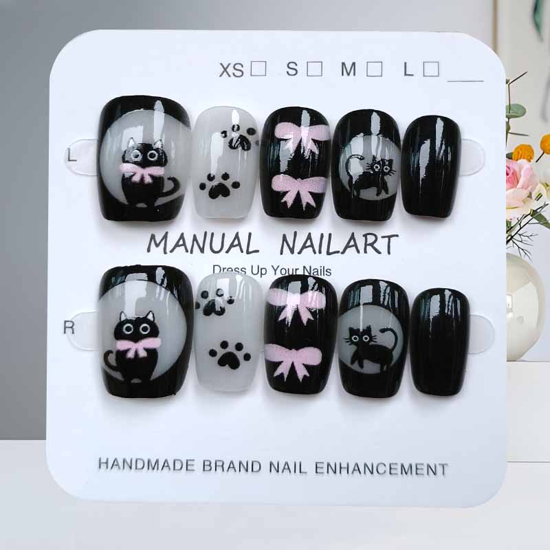10개 귀여운 만화 검은 고양이와 핑크 나비 매듭 수제 - Nail Art Cat Eye 리뷰 및 가격