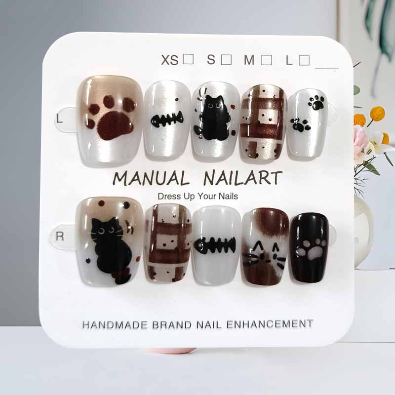 10개 귀여운 만화 검은 고양이와 핑크 나비 매듭 수제 - Nail Art Cat Eye 리뷰 및 가격