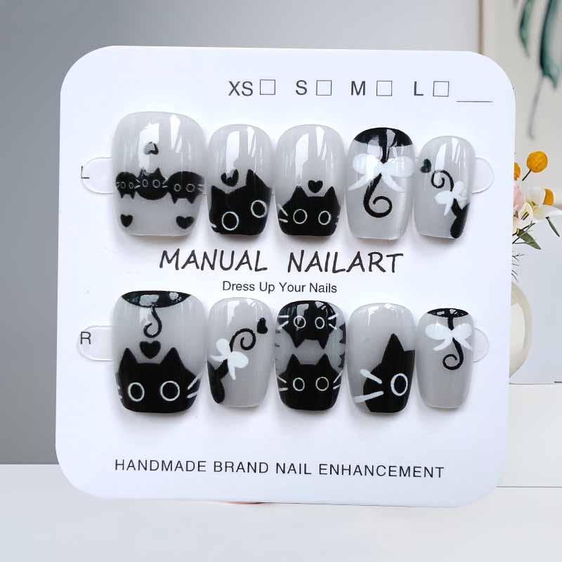 10개 귀여운 만화 검은 고양이와 핑크 나비 매듭 수제 - Nail Art Cat Eye 리뷰 및 가격