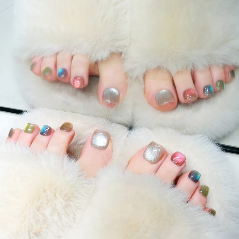 24Pcs 가짜 발톱 다채로운 고양이 눈 발가락 손톱에 - Nail Art Cat Eye 리뷰 및 가격